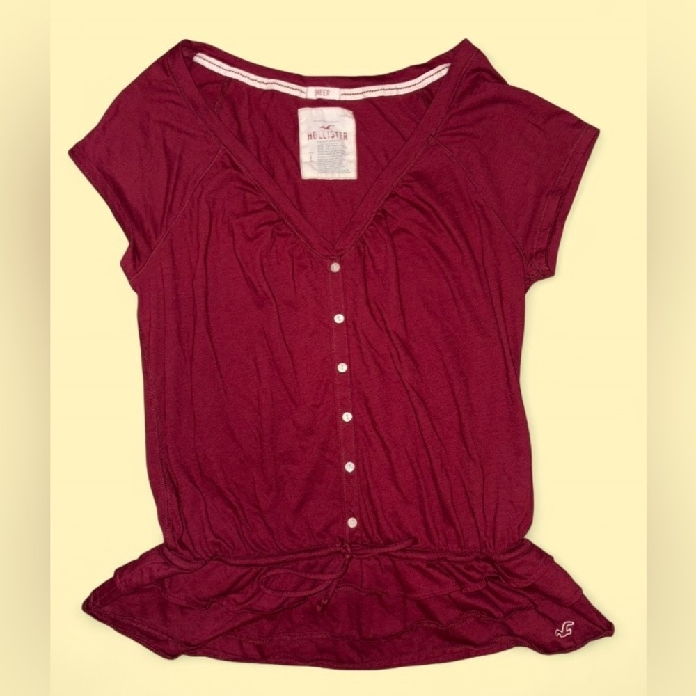 Vintage Hollister Red Button Front Peplum Top Size Large - Picture 1 of 5